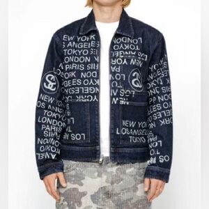 Stussy Blue Denim Jacket with White Graphics